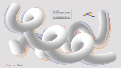 Abstract white curve gradient line blend on white background. 3D element gradient line blend template for web, card, brochure, poster or advertising.