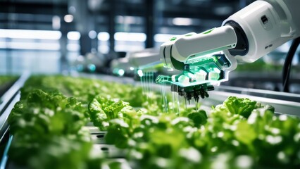 an indoor farm complex with rows of greenery grown under artificial light.