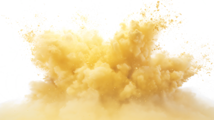 Dry Soil explosion with dirt and cloud smoke. Isolated on white background. Dirty ground abstract spread with flying particles