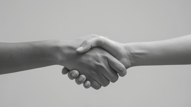 Two hands of different people of different skin color shaking.