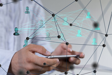 Global network. Blockchain. 3D illustration. Neural networks and artificial intelligence. Abstract