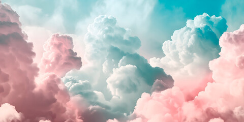 Fototapeta premium soft in turquoise-pink shades pastel cloudscape, suitable for graphic design, advertising campaigns,nd calming social media posts, and wellness marketing,