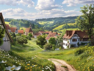 Fototapeta premium Picturesque Franconian Switzerland VillageCharming Scenery and Traditional Buildings.
