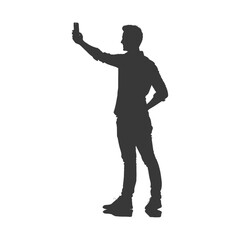 silhouette man taking selfie photo on smartphone with poses black color only