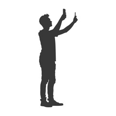 silhouette man taking selfie photo on smartphone with poses black color only