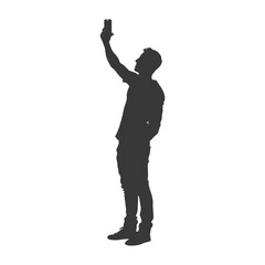 silhouette man taking selfie photo on smartphone with poses black color only
