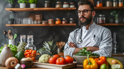 Fototapeta premium A nutritionist discussing healthy eating in the kitchen. 