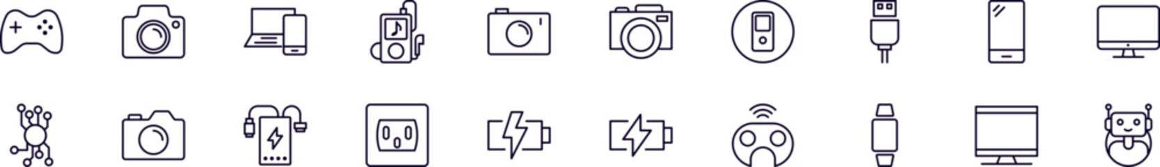Electronics line icons pack. Simple outline sign and editable stroke for web sites, articles, books, apps