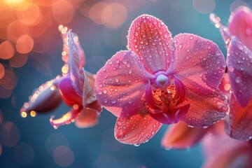 Pink Orchid Flower with Dew Drops