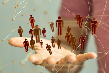 holding 3D rendering group of blue people