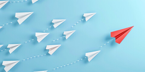 Red paper airplane ahead of the curve