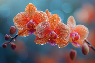 Orange Orchid in Dewdrops