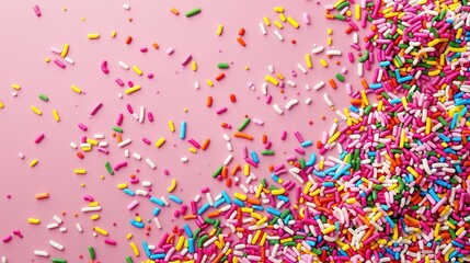 the trendy pattern of colorful sprinkles for the background of design banners, posters, flyers, cards, postcards, covers, and brochures over pink