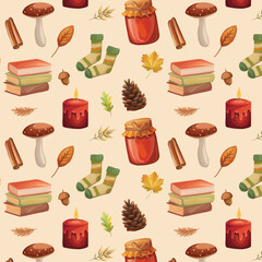 Cozy autumun colorful pattern in hand drawn style