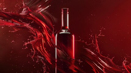 A sophisticated vodka bottle with swirling motion graphics, set against a rich ruby red backdrop.