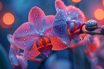 Pink and Purple Orchid with Dew Drops