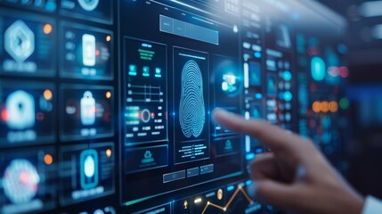 Obraz premium Biometric data such as fingerprints or retinal scans being protected by digital security measures