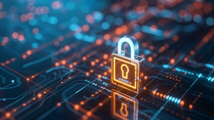 A digital padlock over personal data or sensitive information, symbolizing data privacy protection.