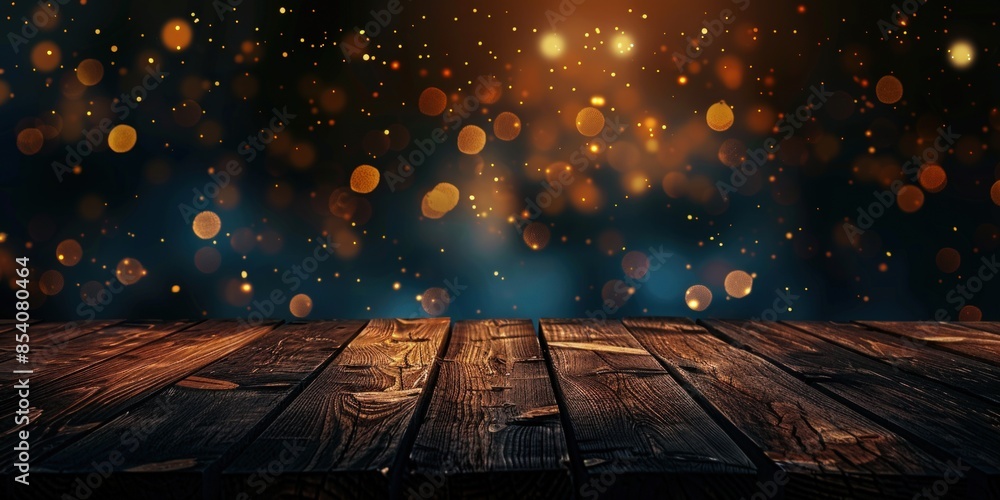 Poster a wooden floor with a lot of sparkles on it. generate ai image