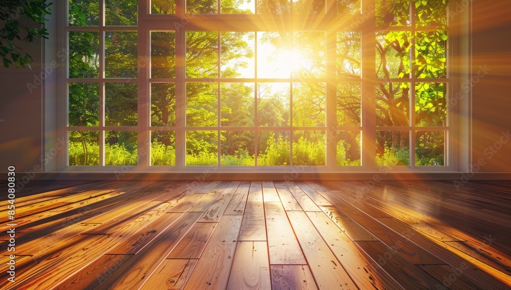 Aufkleber a large window in a room with sunlight shining through it. generate ai image