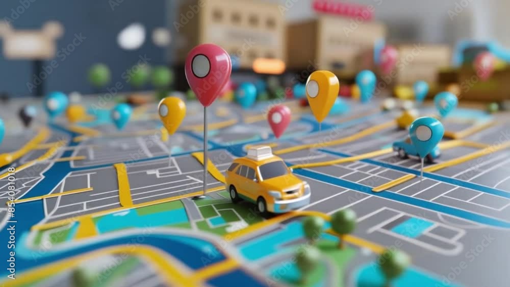 Aufkleber location map with pins theme front view representing future transport and gps advanced tone colored 