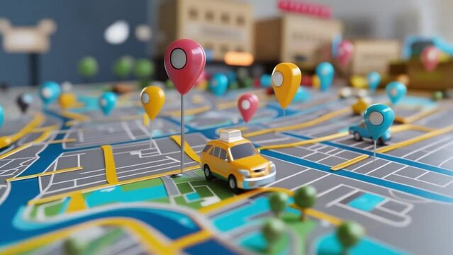 location map with pins theme front view representing future transport and GPs advanced tone colored pastel
