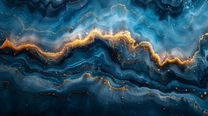 Aesthetic image depicting an abstract marble pattern with blue hues and gold accents, resembling waves or geological layers