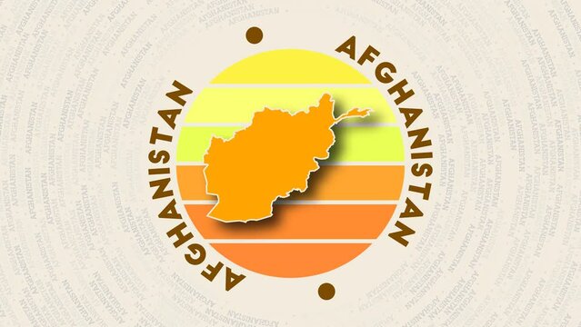Afghanistan logo intro. Badge with the circular name and map of the country. Amazing Afghanistan round logo animation.