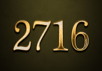 Old gold effect of 2716 number with 3D glossy style Mockup.	