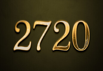 Old gold effect of 2720 number with 3D glossy style Mockup.	