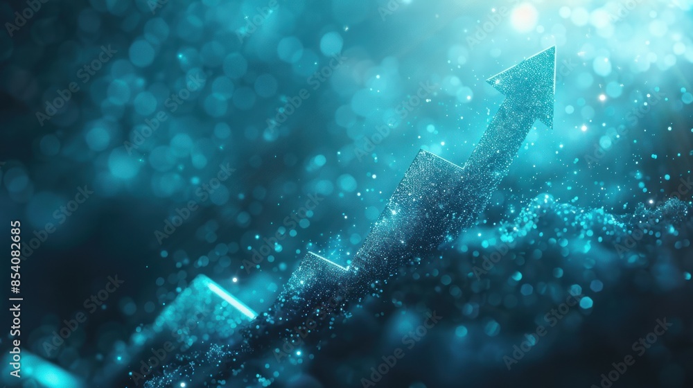 Poster rising arrow graphics with sparkles on a dark backdrop