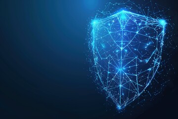 Futuristic glowing low polygonal security guard shield symbol. Antivirus sign with connection lighting dots. Cyber protection of safe concept. elegant isolated on bright blue background.