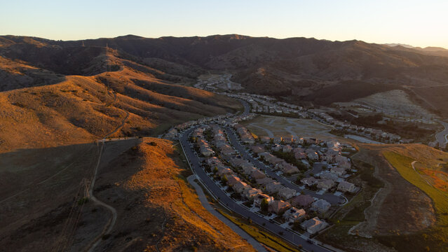 Suburban Houses in Simi Valley at Sunset, Ventura County, California 