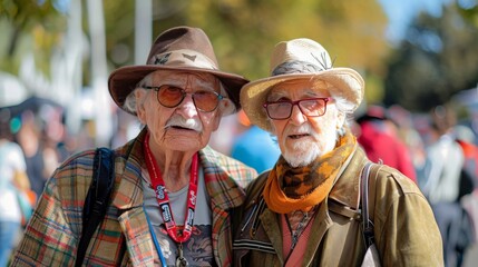 Fototapeta premium Elderly couple participating in a cosplay event, dressed as famous movie characters