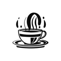 Vector illustration of smoking coffee cup icon silhouette white background.
