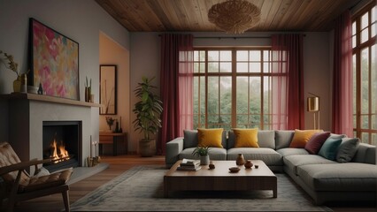 Fototapeta premium Living room with rustic charm