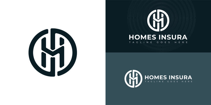 Abstract initial circle letters HI or IH logo in deep green color isolated on multiple background colors. The logo is suitable for home insurance agency logo vector design illustration inspiration