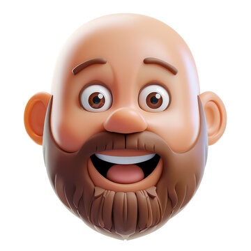 handsome happy bald bearded man memoji, emoji icon 3d render isolated on white, transparent background png