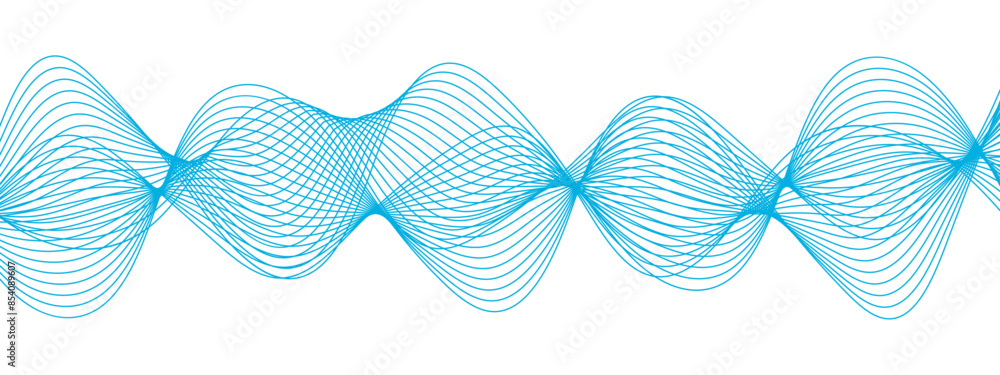 Poster Abstract Frequency sound wave lines and technology curve lines. Gradient blue curve wave white background. Curved wavy lines tech futuristic motion background.