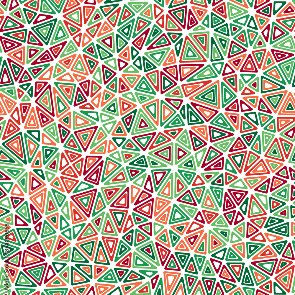 Poster geometric pattern. multiple repeated inner triangles. compact triangles size. multicolored style. se