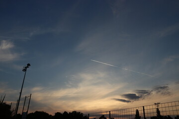 airplane in the golden sky