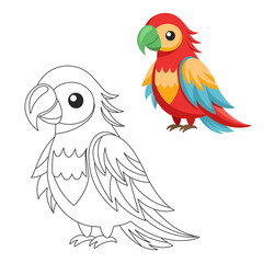 Cute children's parrot, outline drawing for coloring book and illustration. Cute cartoon macaw bird. Print for children	

