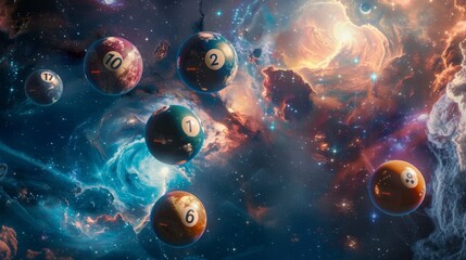 Billiard balls in triangle in space, fantastic futuristic concept