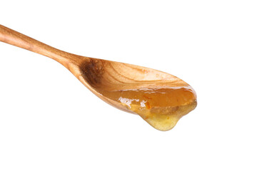 Spoon with tasty sweet jam isolated on white