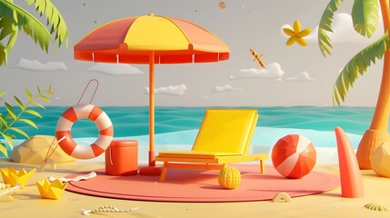 3D Illustration of beach chairs