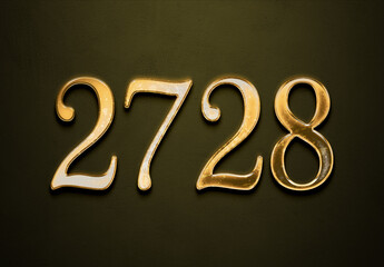 Old gold effect of 2728 number with 3D glossy style Mockup.	