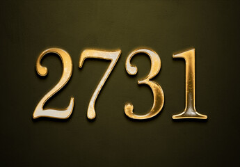 Old gold effect of 2731 number with 3D glossy style Mockup.	