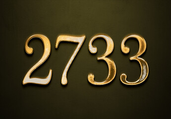 Old gold effect of 2733 number with 3D glossy style Mockup.	