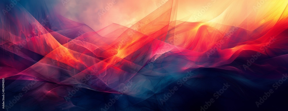 Poster vibrant abstract waves of red and blue. digital illustration with smooth gradients. abstract art con