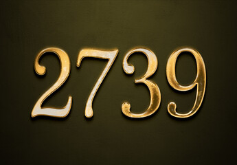 Old gold effect of 2739 number with 3D glossy style Mockup.	